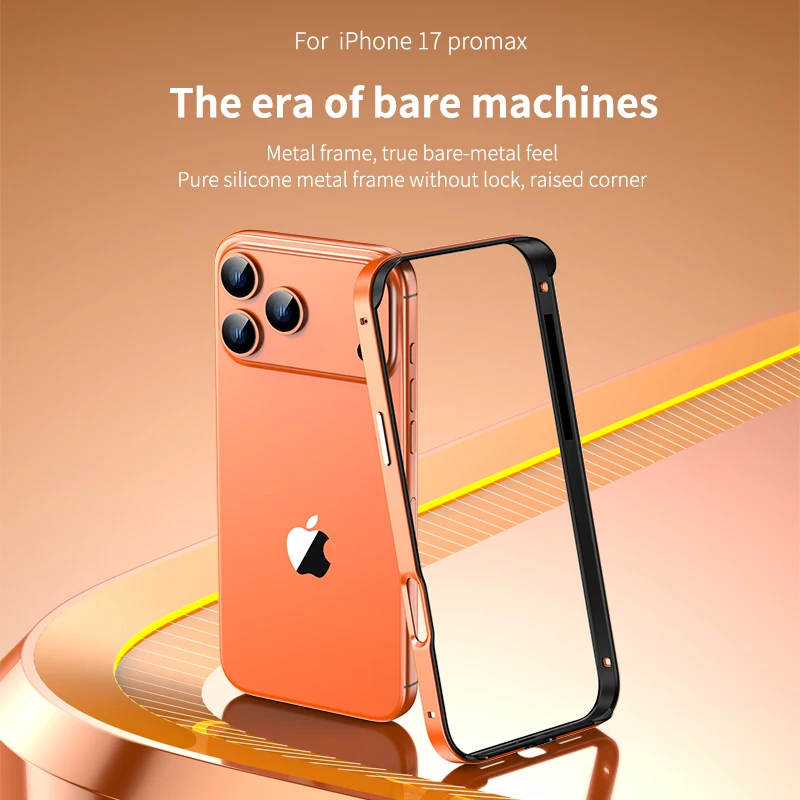 Luxury Alloy Metal Bumper Phone Case For iPhone 18 17 Air 16 E 15 14 Pro Max Plus Silicone Lining Corner Pads Shockproof Frame