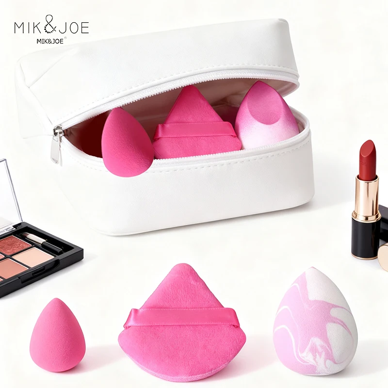 Set frullatore per trucco sfumato rosa da 6 pezzi: piccole goccioline, triangoli, frullatore grande e spugna monotorta per finitura impeccabile