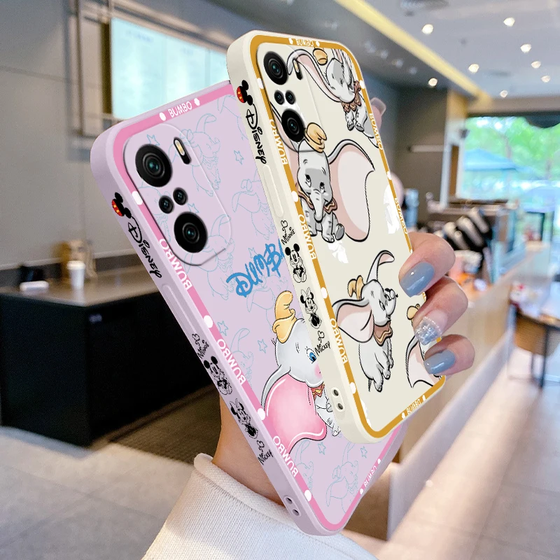 Dumbo Cartoon For Xiaomi Redmi Note 13 12 12Pro 11 11S 11T 10S 10 Pro Plus 5G Liquid Left Rope Phone Case