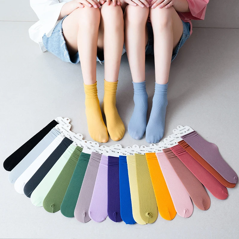 1/3/5Pairs Women Colorful Loose No Pilling Socks Knitting Rib Thin Spring Summer Female Socks High Tube Streetwear Soft Sock