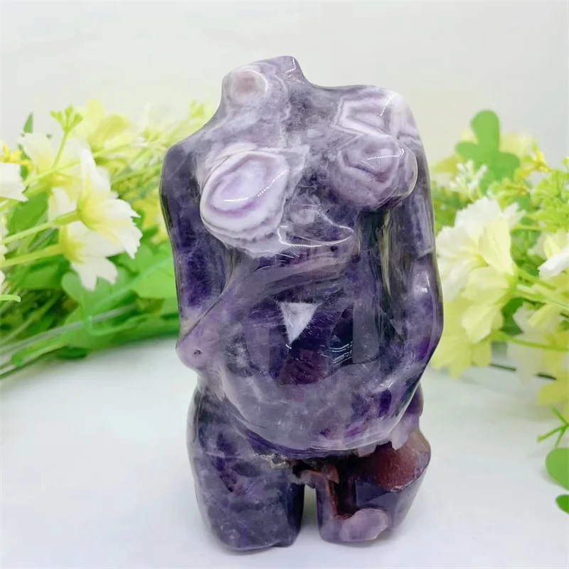 

12cm Natural Dream Amethyst Model Body Carved Statue Gems Female Plump Ornament Figurine Craft Gift House Decor 1pcs