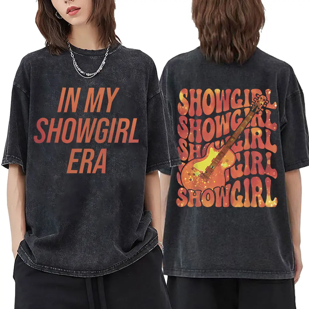 

The Life of A Showgirl Album Double Sided Print T Shirt Washed Vintage Men Women Clothing Fashion Pop Music Short Sleeve T-shirt
