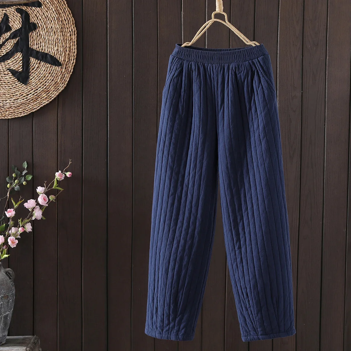 

2024 Women's Autumn Winter New Solid Color Cotton Pants Female Elastic Waist Casual Pant Ladies Loose Warm Padded Trousers L338