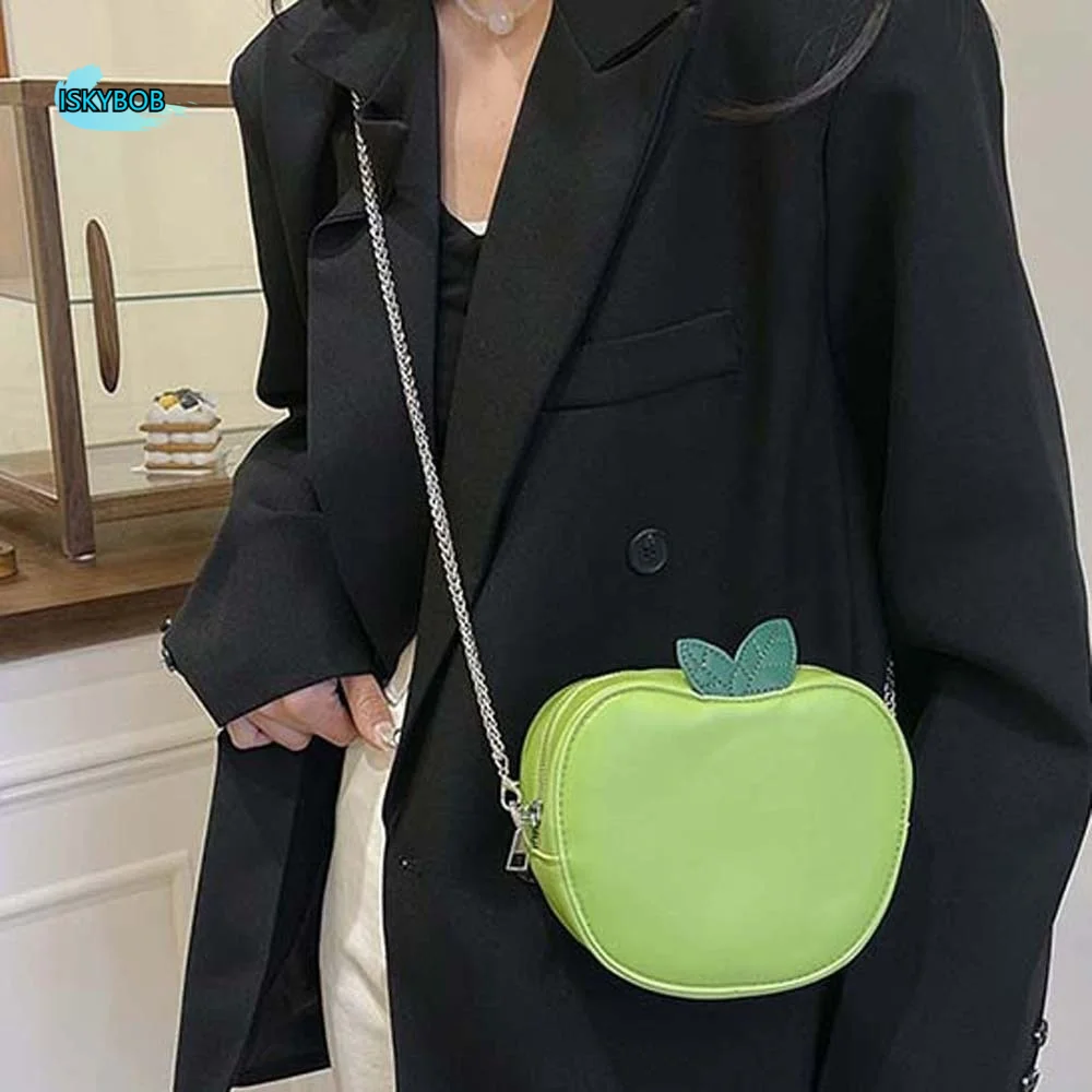 

Coin Purse Fruit Shape Chain Bag Solid Color Large Capacity Leather Round Pouch Polyester Anti-splash Water