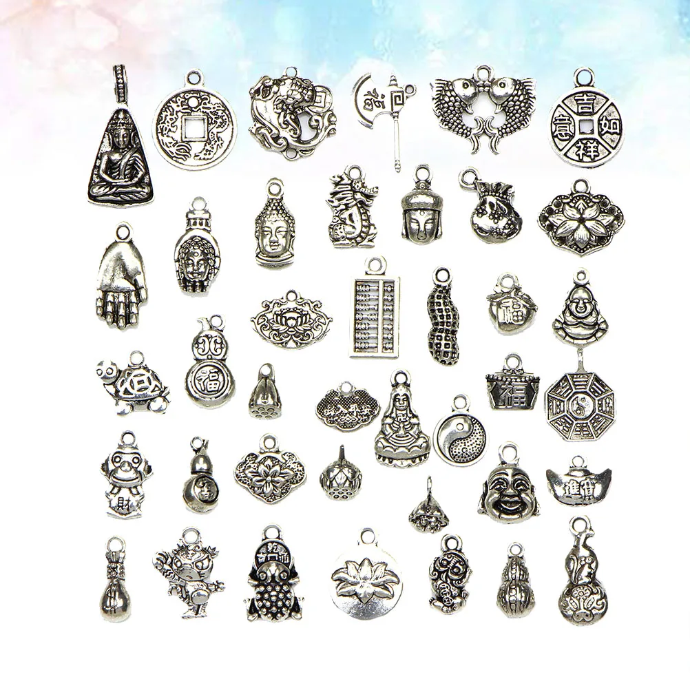 

40 Pcs Auspicious Accessories Pendant Necklace Bracelets Jewelry Ancient Silver Craft