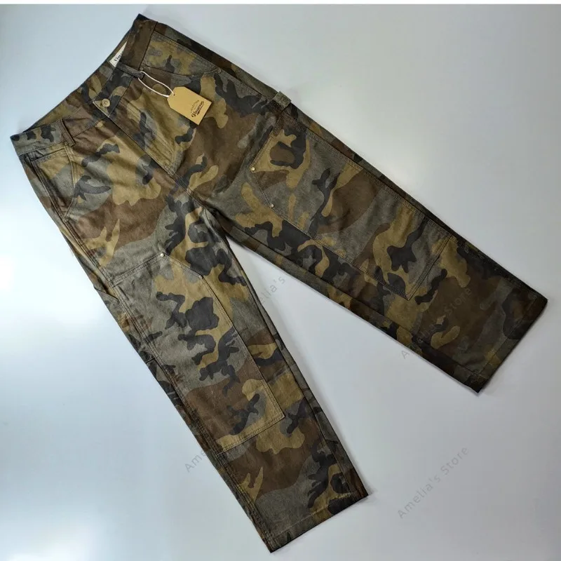 Men's Camo Cargo Pants Loose Fit Multi-Pocket Double Knee Work Trousers Military Tactical Fatigue Pants Outdoor Logger Pants