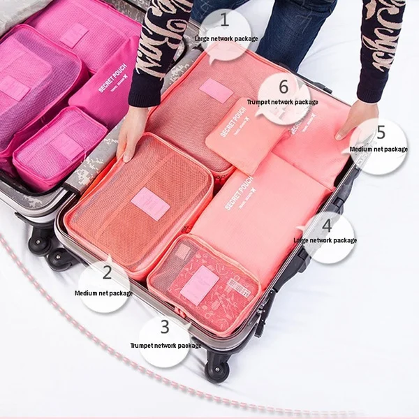 6pcs/set Travel Storage Bag Suitcase Luggage Organizer Set for Clothing Underwear Socks Shoes Storage Bag Packing Cube Household