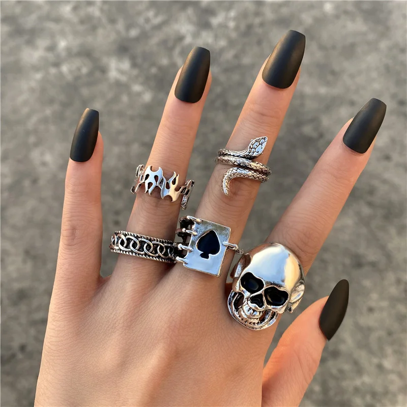 Punk Heart Ring Set for Women Sword Teary Eyes Gothic Vintage Plated Retro Rhinestone Bohemia Finger Jewelry 2022 New Trendy