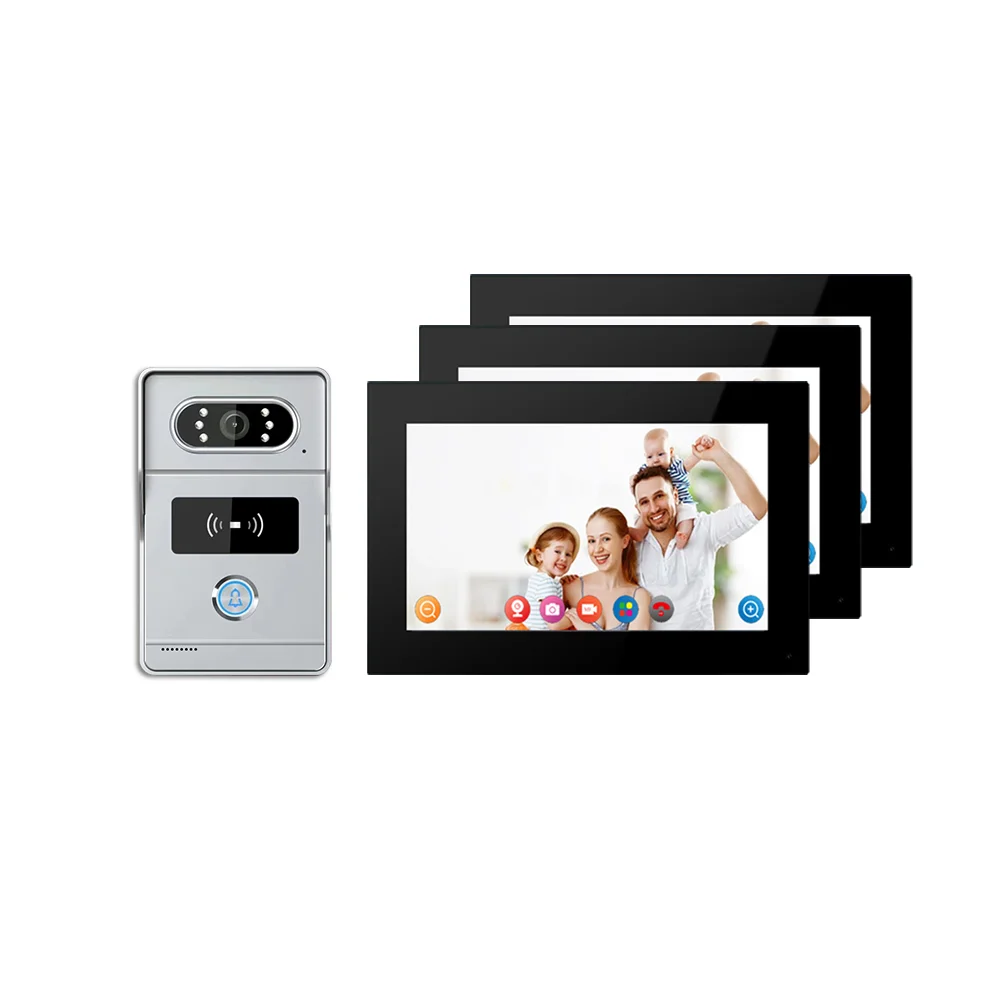 

Видеодомофон 1080P WIFI с сенсорным экраном 10,1 дюйма, 1 наружная и 3 внутренние камеры, видеодомофонная связь, разблокировка по RFID-карте, контроль доступа