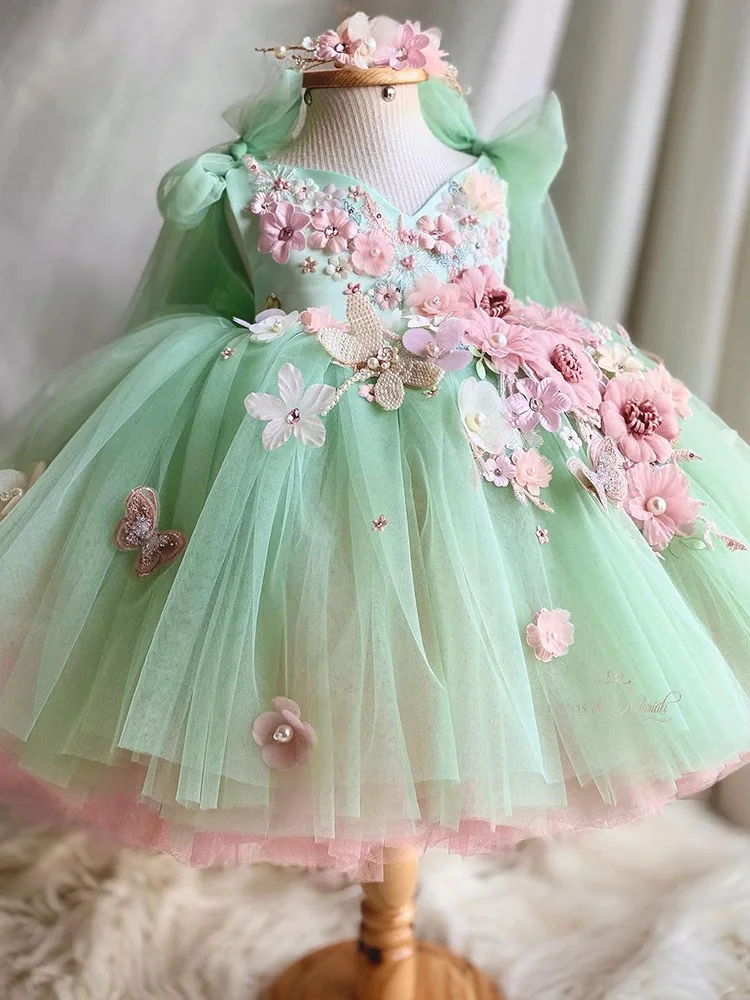 Summer 3 year-old elegant butterfly girl High end Mesh Dress Banquet Carnival party performan dresses