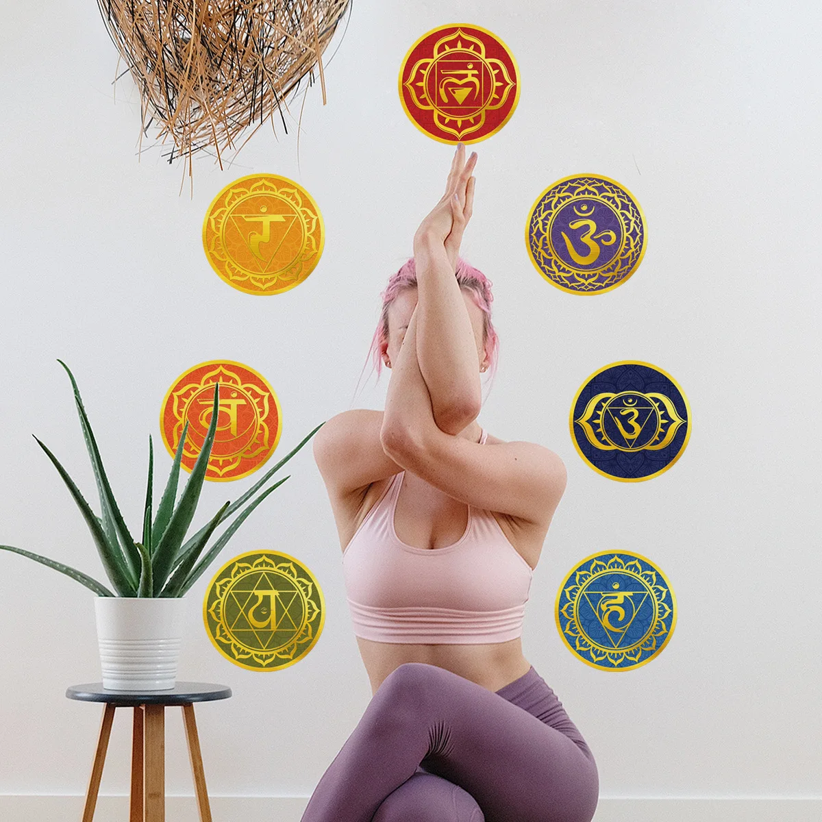 7PCS/Set 7 Chakras Vinyl Stickers Health Aum Meditation Yoga Om Meditation Symbol Art Wall Decals Home Decoration