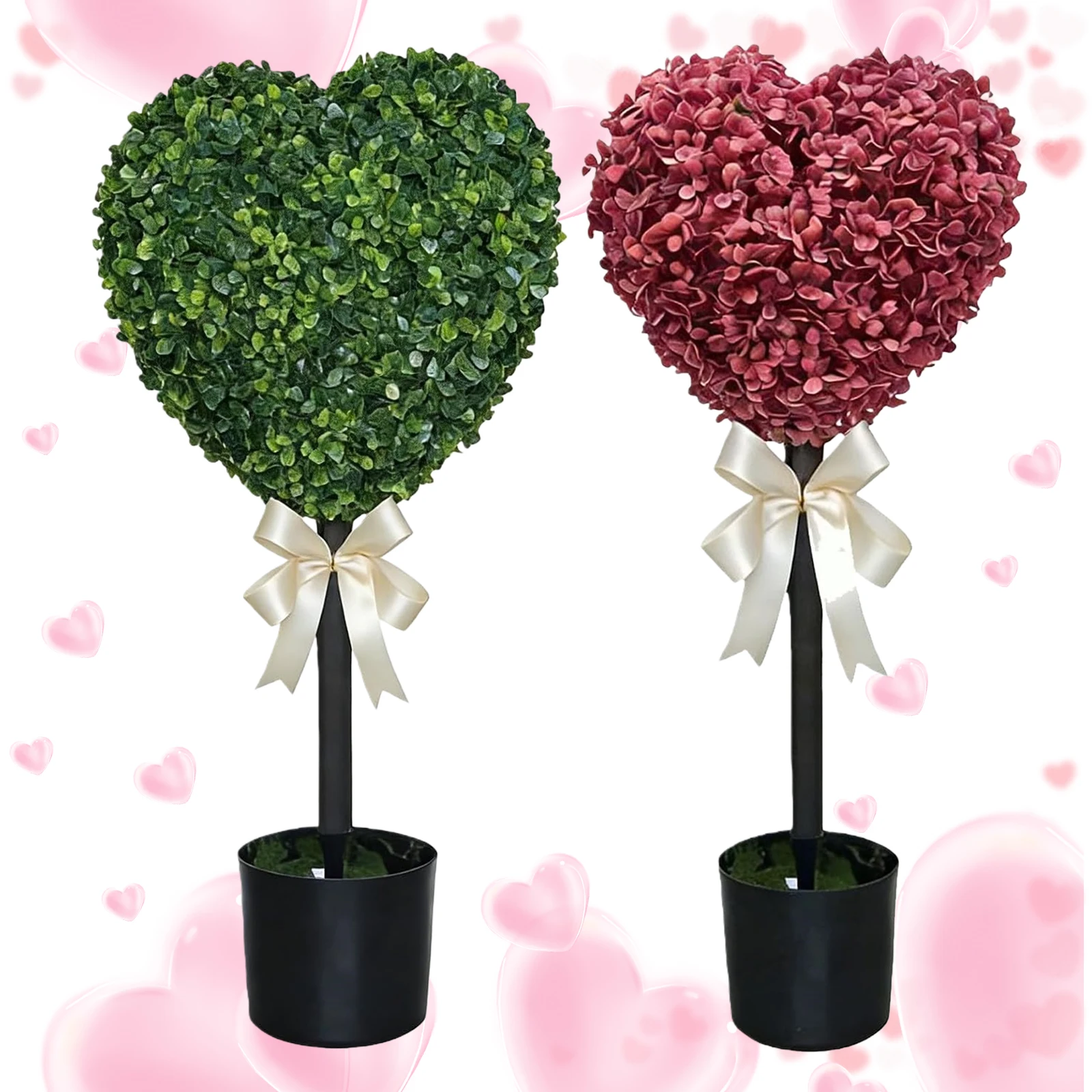 

Heart Topiary Outdoor with Pot and Bow Tie Artificial Boxwood Hearts Topiary Ball Tree 29.5in for Valentines Home Decor