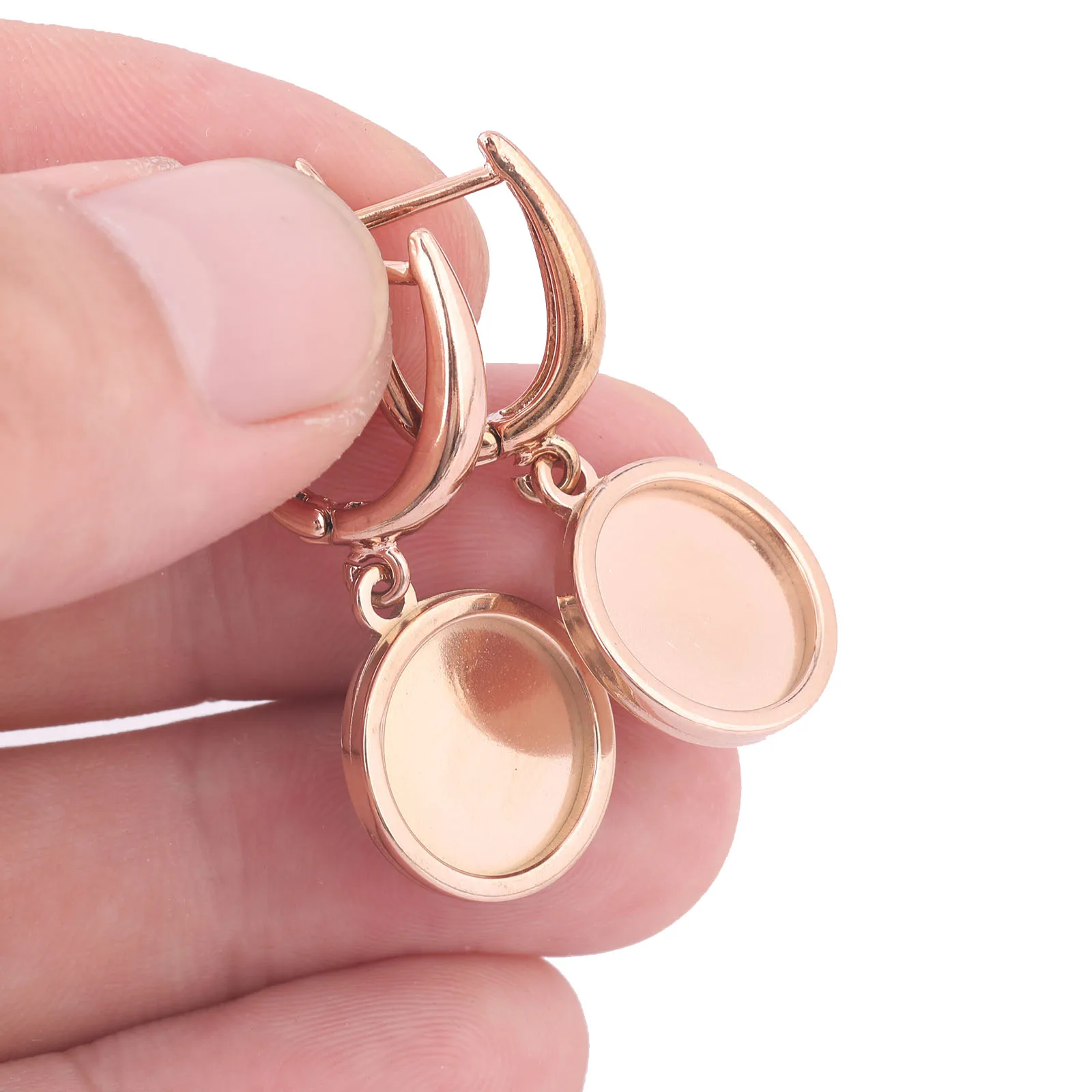 6pcs Stainless Steel Rose Gold Leverback Earring Clasp Hooks Findings 12mm Cabochon Earrings Base Setting Blanks Diy Accessories