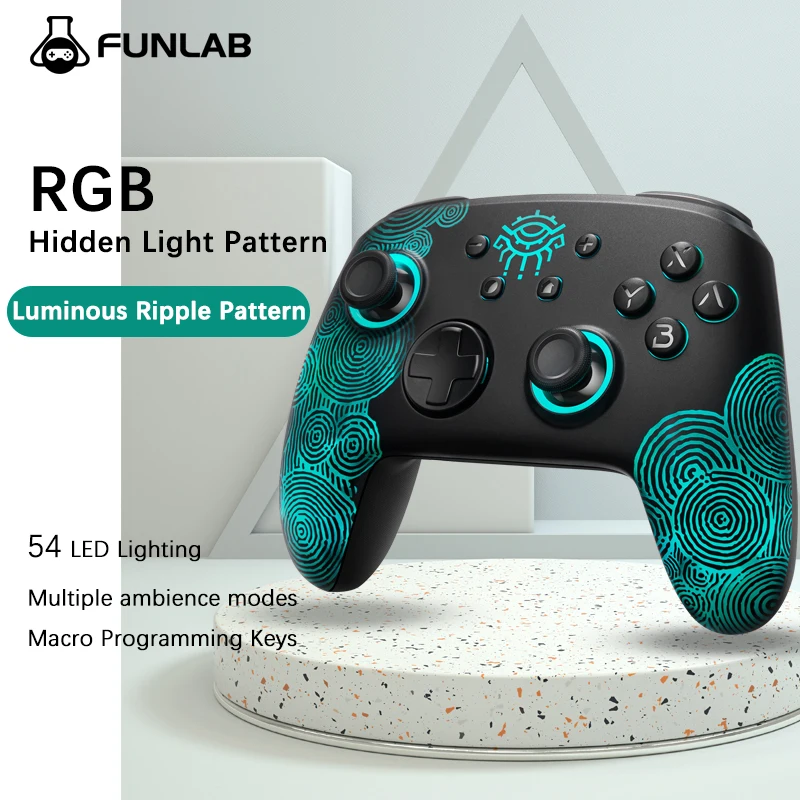 

FUNLAB With 7 LED Colors Luminous Ripple Pattern Pro Controller For Nintendo Switch Wireless Bluetooth Black Gamepads NFC Turbo