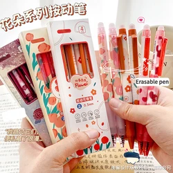 4Pcs/Set Kawaii Flower 0.5 mm Erasable Gel Pens Colored Blue Refill Ballpoint for Girls Writing Pens School Supplies Stationery