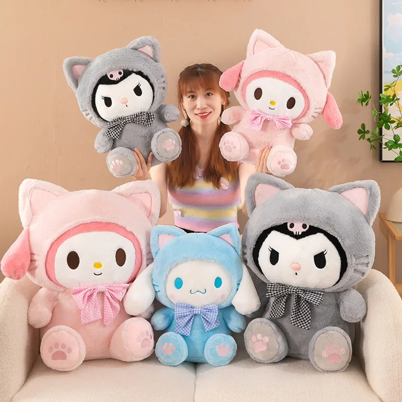 Sanrio kuromi bonecas de pelúcia 30/60cm kawaii minha melodia cinnamoroll animais de pelúcia macios anime figura travesseiro decoração dos desenhos animados crianças brinquedos