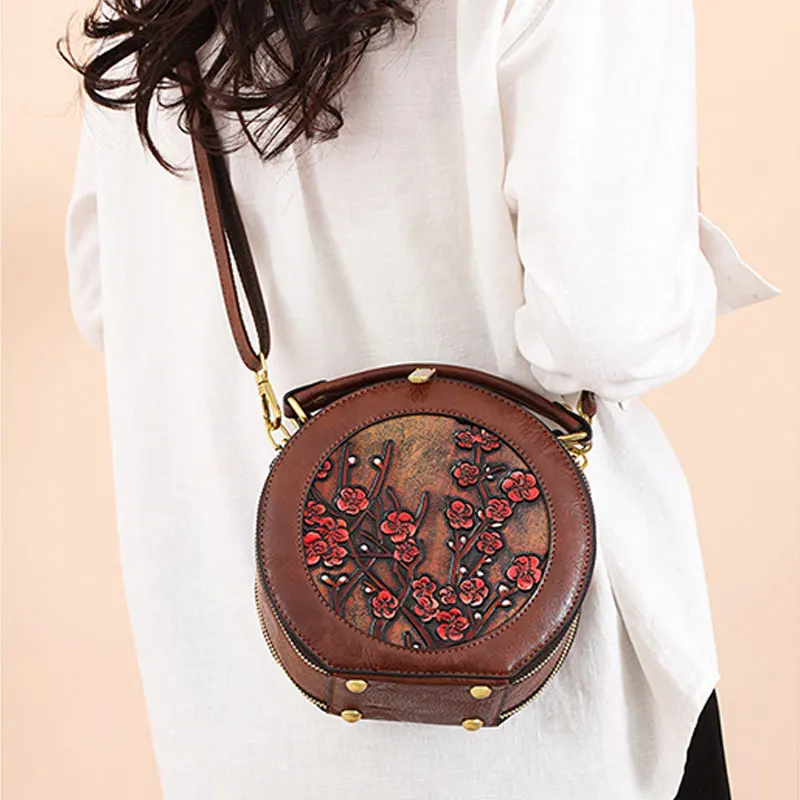 

Luxury Vintage Round Shoulder Bag for Women Embossed Designer Crossbody Purse, High-Quality Gift Party & Daily Use