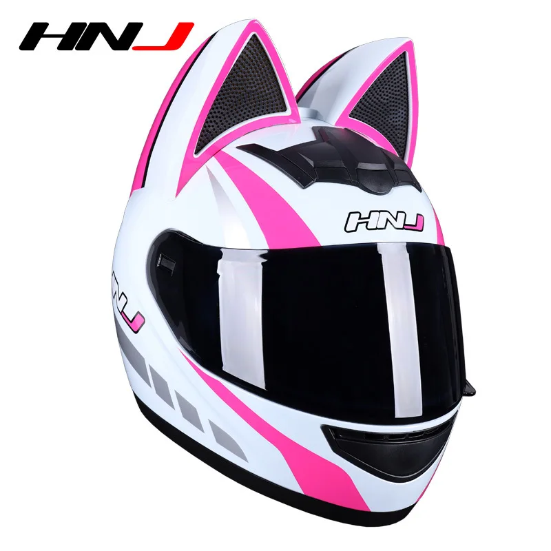 HNJ Motorcycle Helmet Full Face Cat Ear Detachable Helmet motorcycle Casque DOT Certification For Women Men Breathable Gift