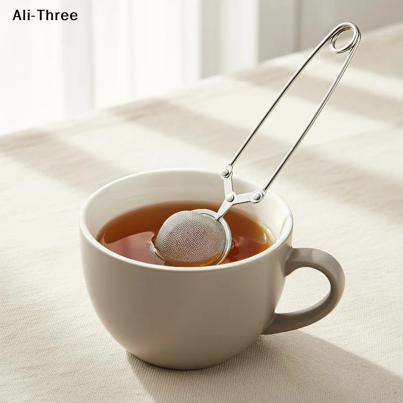 1Pcs Stainless Steel Mesh Tea Ball Infuser Spoon Fine Filter Strainer For Loose Leaf Tea With Squeeze Handle Silver