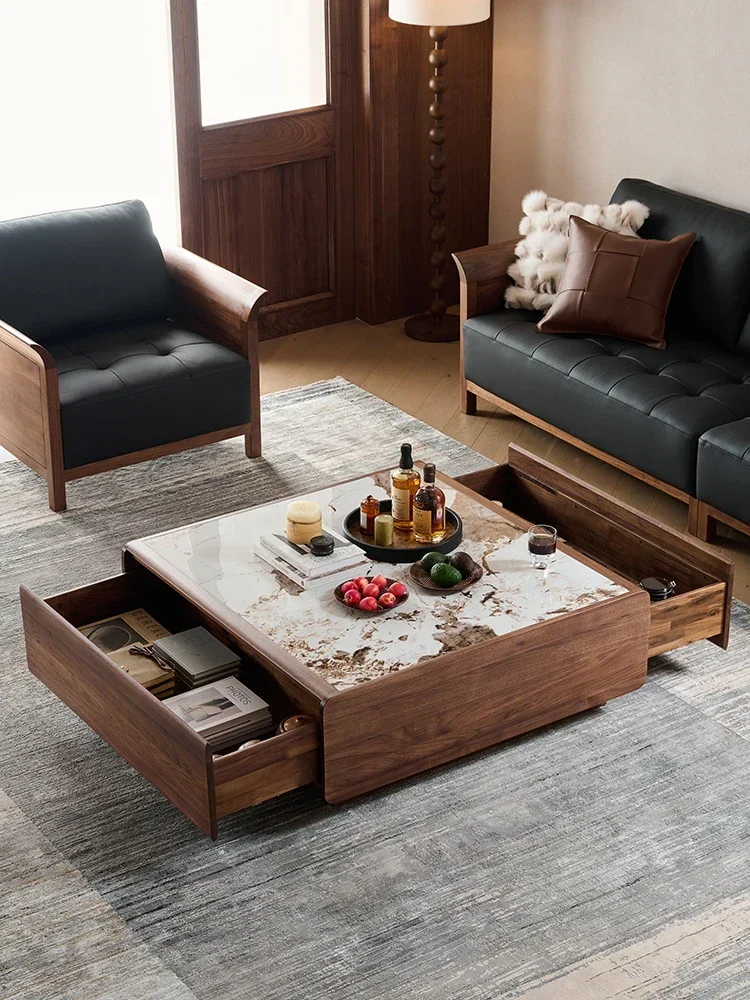 Minimalist Solid Wood Stone Plate Tea Table Living Room Home Square Tea Table Tea Table