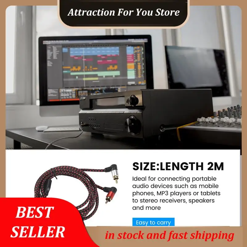 Hot Selling 90 Degree 3.5Mm Male To 2 RCA Male Cable Right Angle Stereo AUX Y Splitter Cord Microphone Jack Plug For Laptop 2M