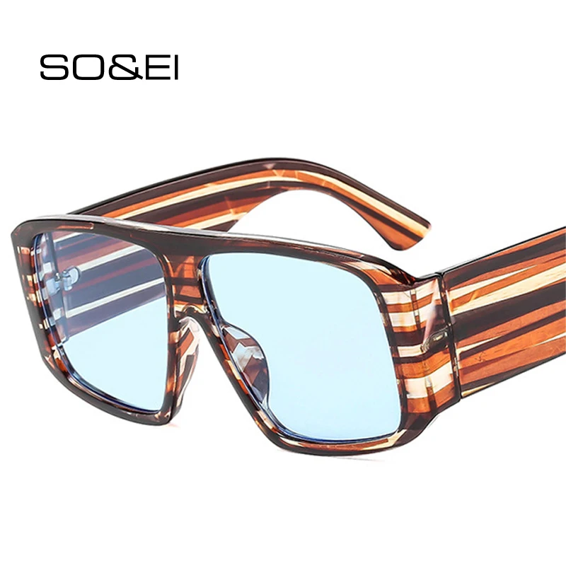 SO & EI موضة النظارات الشمسية المربعة النساء واضح التدرج ظلال UV400 الرجعية الرجال واسعة الساقين تتجه فاسق نظارات شمسية