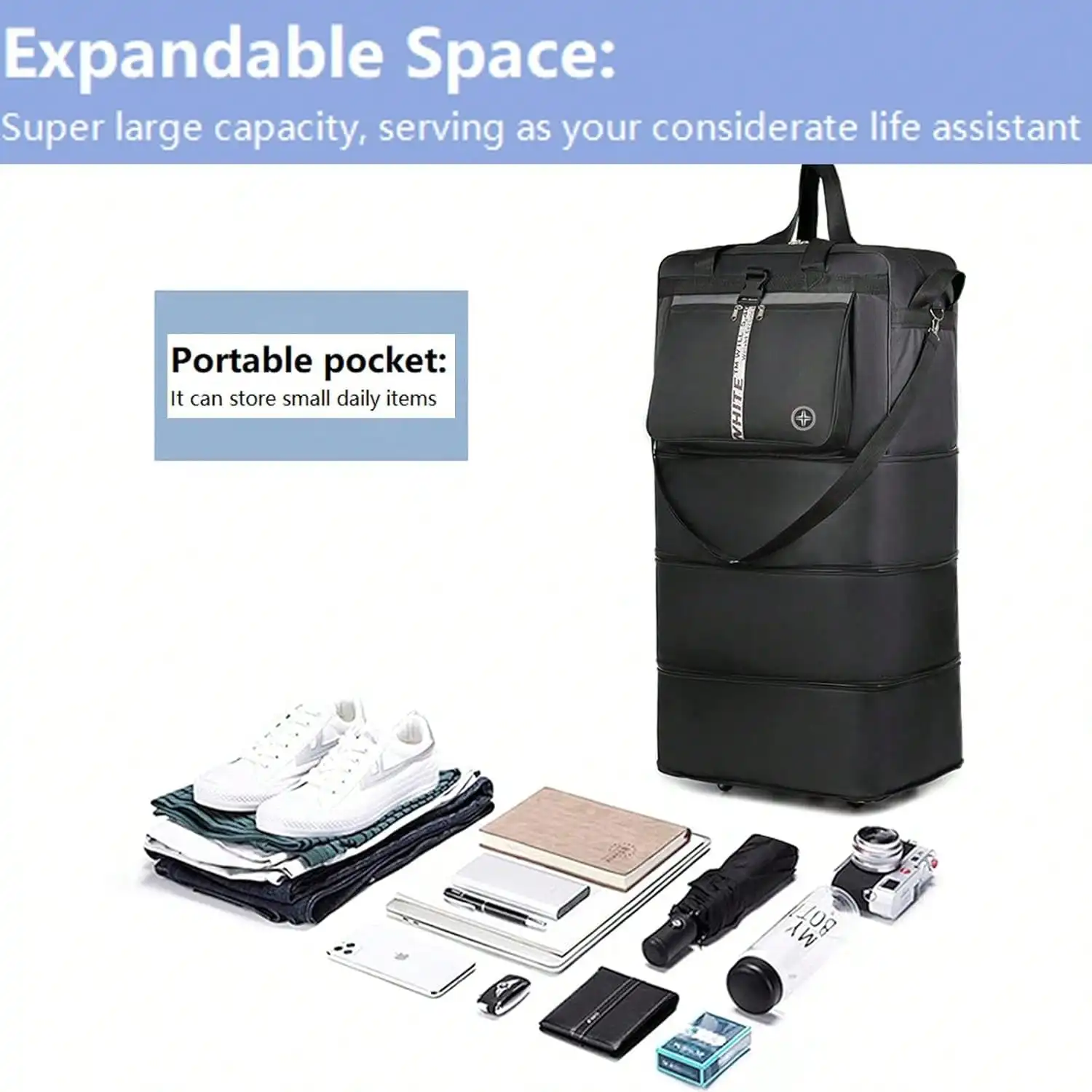 42 Inch Expandable Large Travel Duffel Bag With 5 360° Spinner Wheels & Lock & 2 Straps- Oxford Waterproof Foldable Suitcase Collapsible Luggage