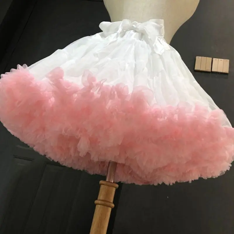 Women Lolita Cosplay Petticoat A-Line Puffy Tutu Skirt Layered Tulle Ballet Dance Pettiskirts Big Bowknot Underskirt