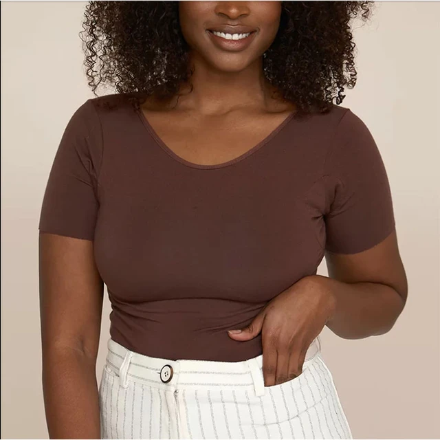 Short Sleeve Sweatproof T shirt Round Neck Undershirt With Underram Pads Women s Sweat Proof Undershirt AliExpress