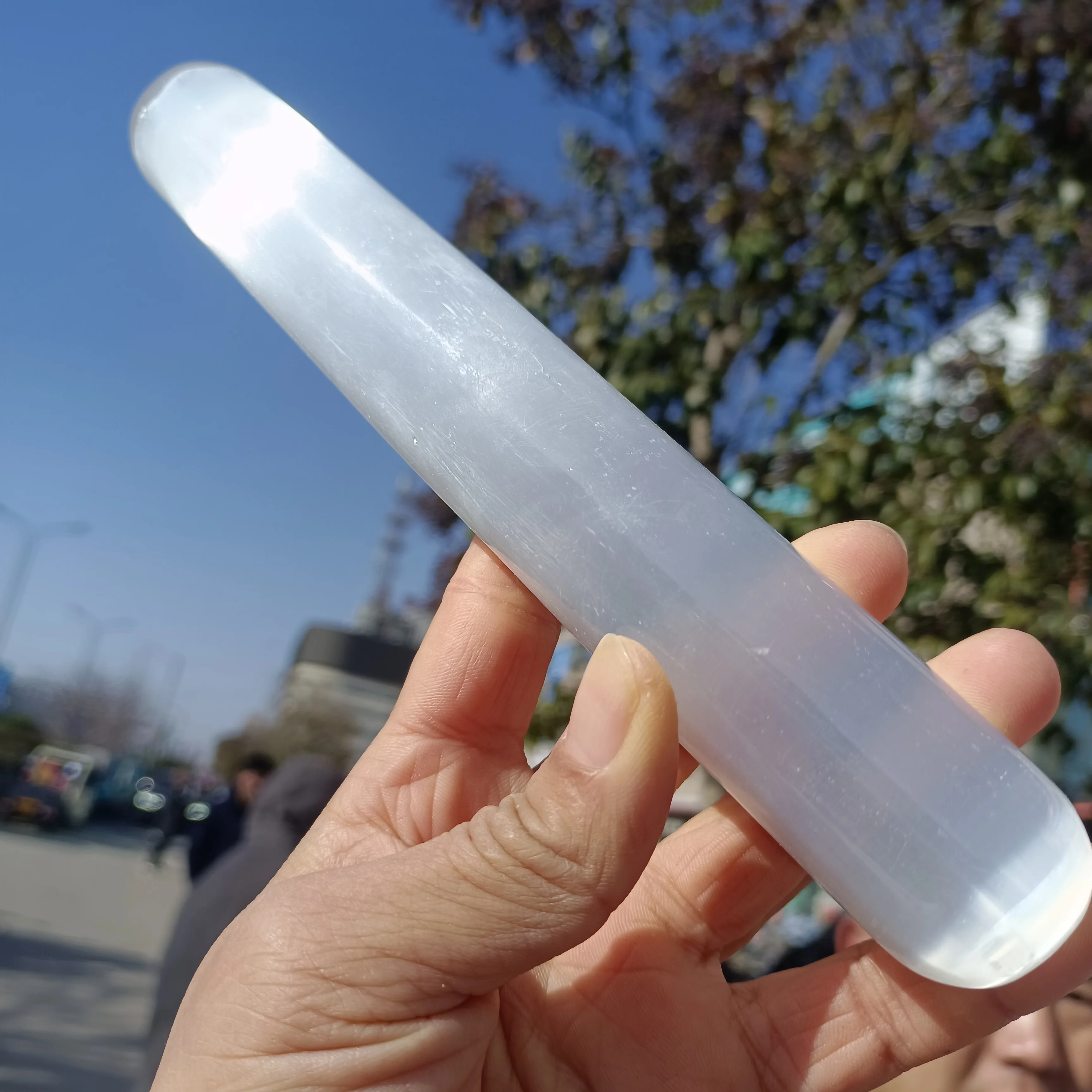 عصا تدليك مغربية طبيعية للنساء ، جص شفاف ، خام كريستال كوارتز ، عصا تدليك منحوتة ، علاج ريكي معدني ، علاج نسائي