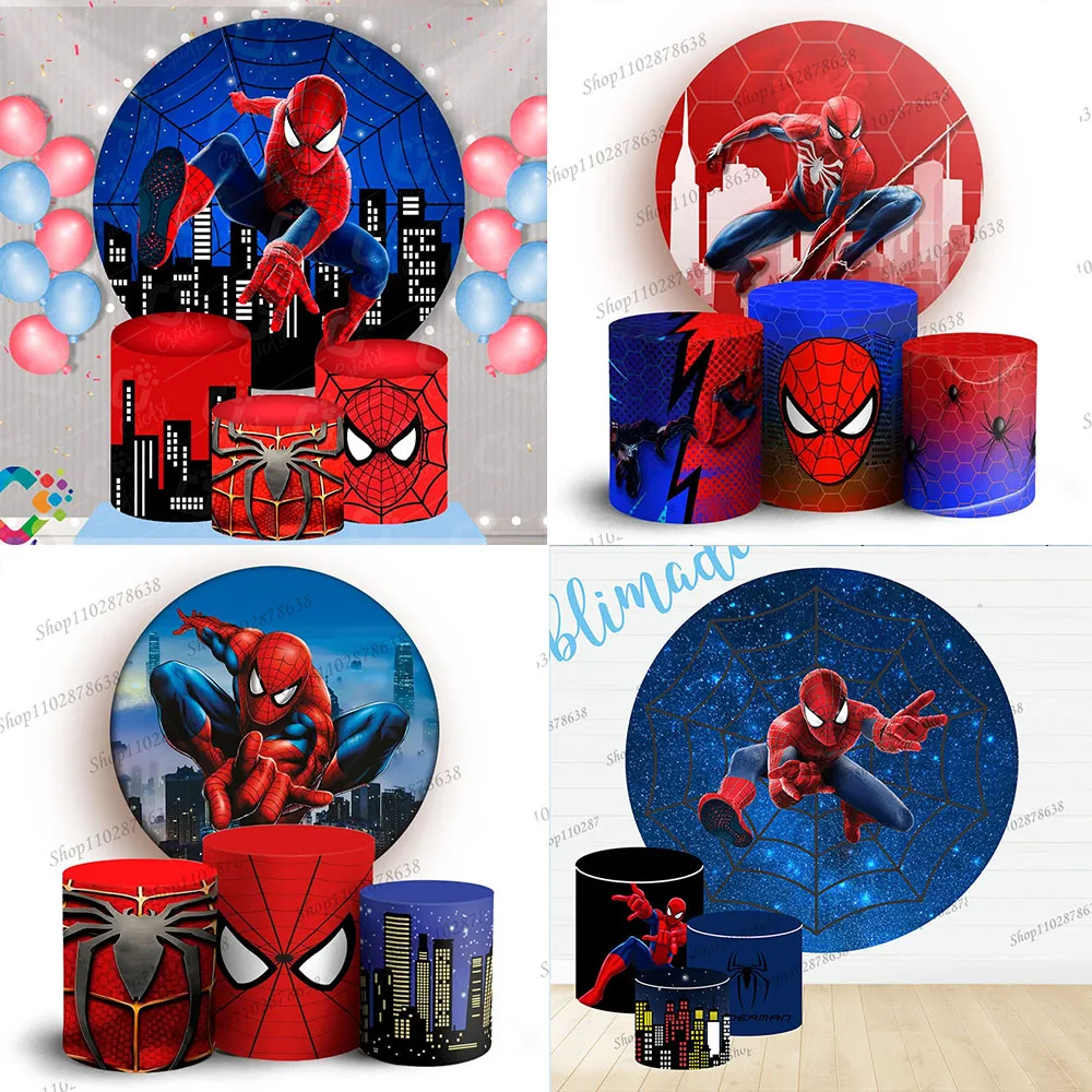Fondo Redondo de Spiderman, Decoración para Cumpleaños de Spiderman, Cubierta de Cilindro de Spiderman, Decoración para Fotografía