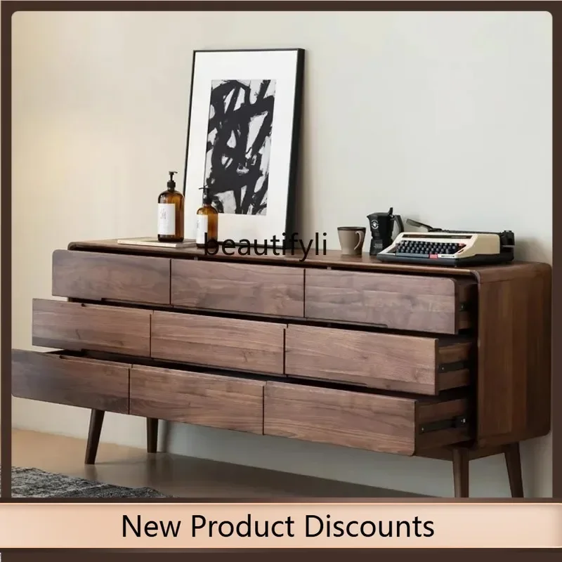

K185 North America Black Walnut Solid Wood Nine-Drawer Cabinet Locker All Solid Wood TV Bench for Bedroom Nordic Log Simple Side
