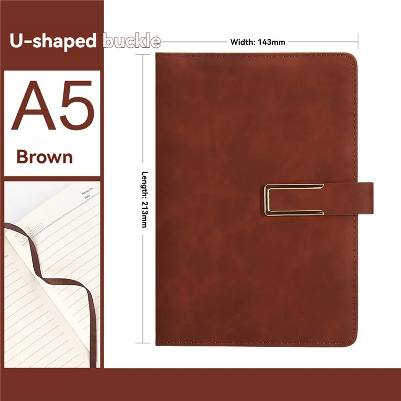 Qy-Retro A5 Leatherbound Notebook Couro Macio em Forma de U Fivela Magnética Business Office Notebook Diário Notebook