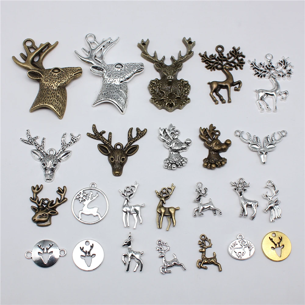 10pcs  Charms Christmas Deer Sika Antique Bronze Silver Color Pendants Making DIY Handmade Tibetan Silver Color Jewelry