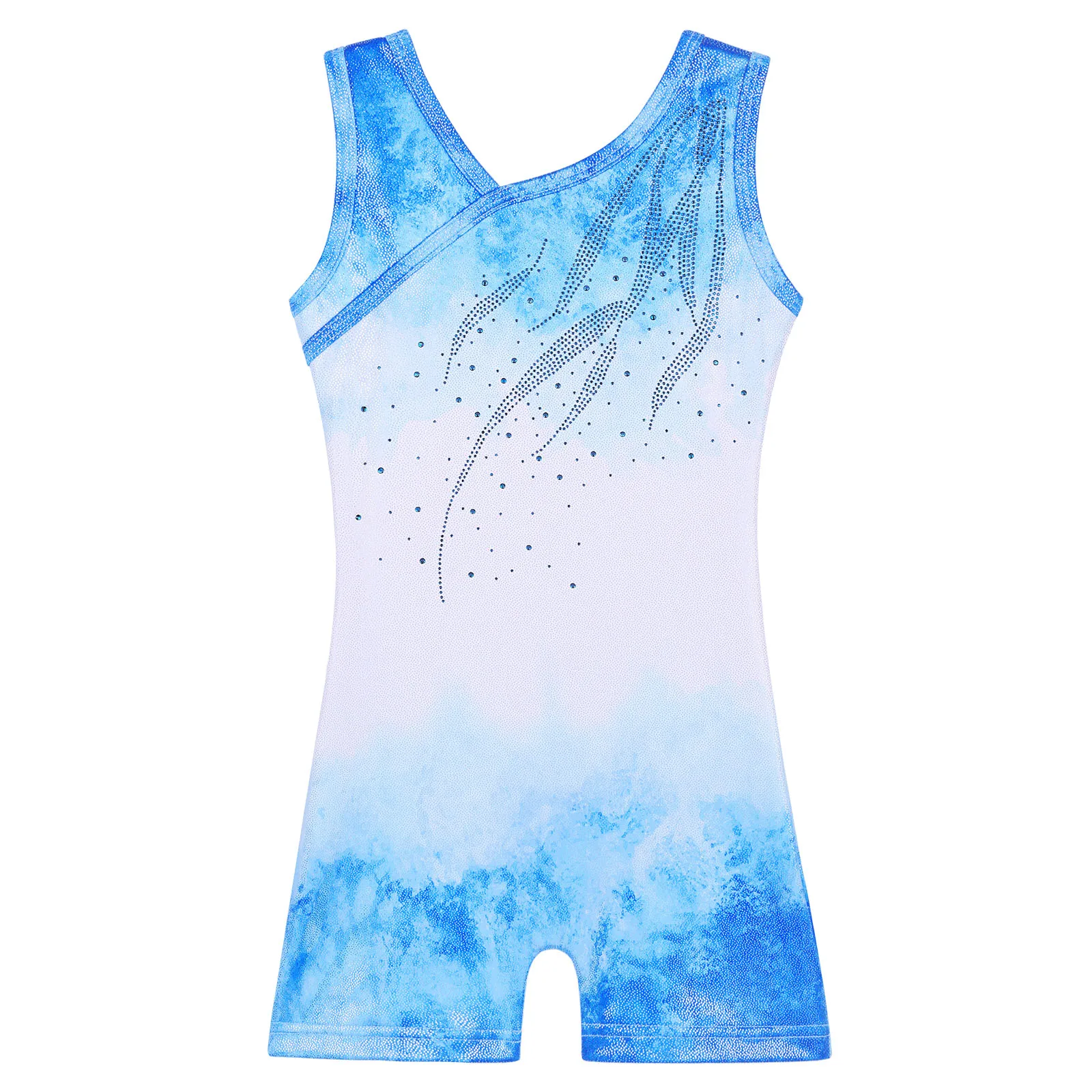 BAOHULU-leotardo de una pieza para gimnasia para niñas pequeñas, camiseta sin mangas con rayas brillantes, ropa de baile de Ballet azul degradado