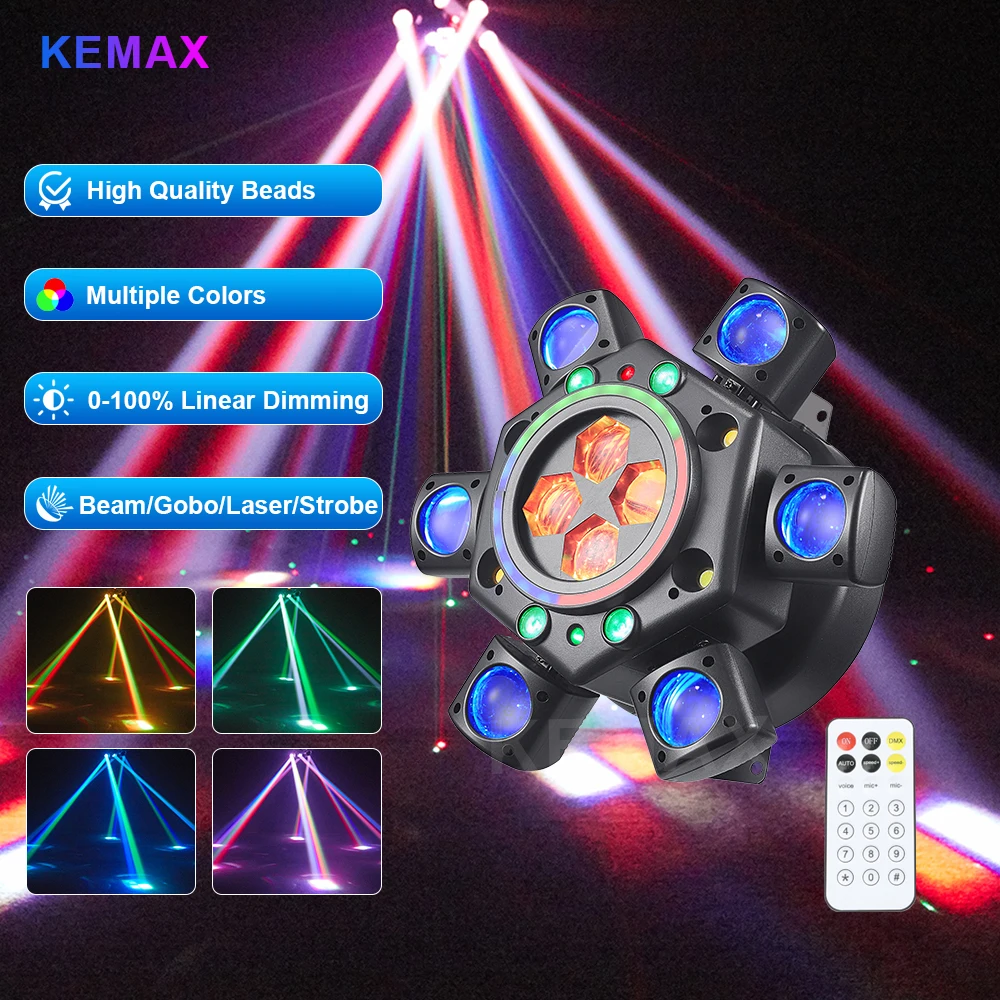 

6 Arms Moving Head LED Lights 150W RGBW Disco Light DMX Remote Control Beam DJ Stage Lighting for Nightclub Wedding Party