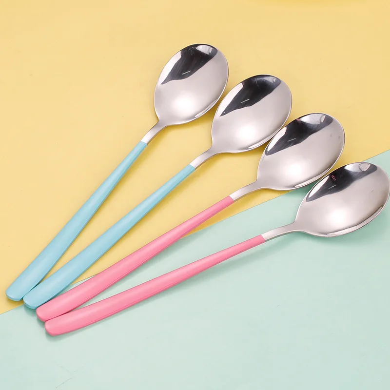 Stainless Steel Spoon Long Handle Korean Watermelon Spoon Dessert Ice Cream Spoon Nordic Style High Appearance Level Tableware