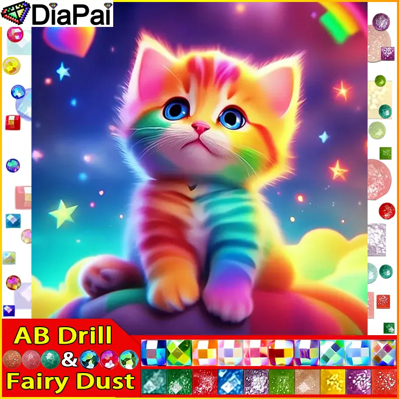 

DiaPai Fairy Dust AB "Цветной кот животное" алмазная живопись 5D полная квадратная/круглая дрель домашний декор DIY Алмазная вышивка крестиком