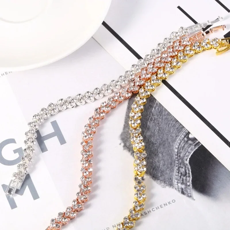 Exquisite Luxury Roman Crystal Bracelet For Women Wedding Gift Korean Rose Gold Silver Color Chain Bracelets Jewelry