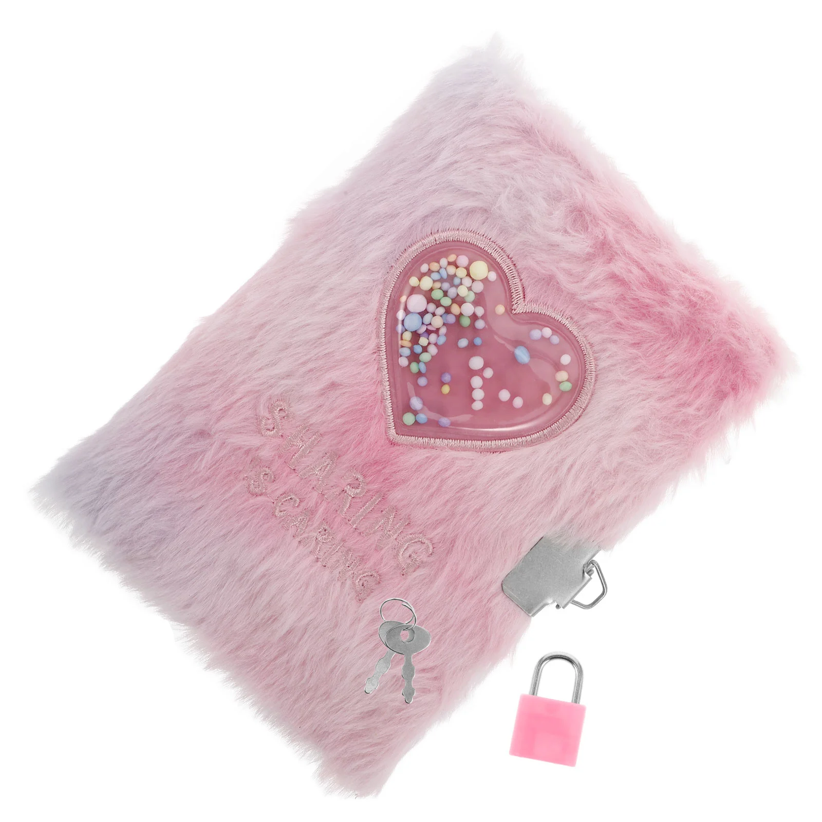 

Girl's Diary Faux Fur with Lock Furry Notebook Key Lockable Journal Metal Fuzzy Heart