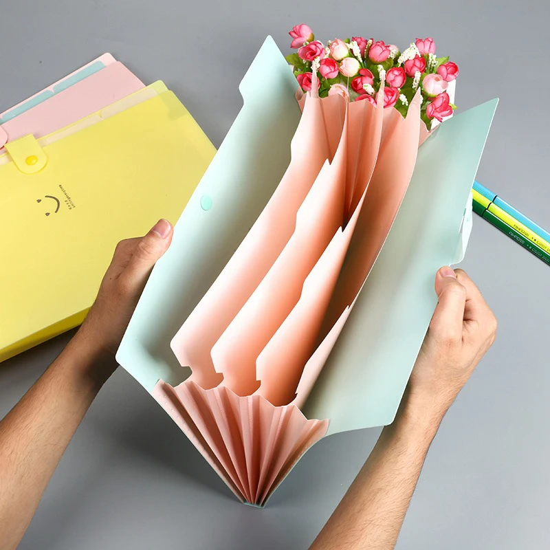 Kawaii Floral A4 Folder Student Document Test Paper Storage Bag Macaron Color Organ Bag 5-layer Office File Supplies Folder