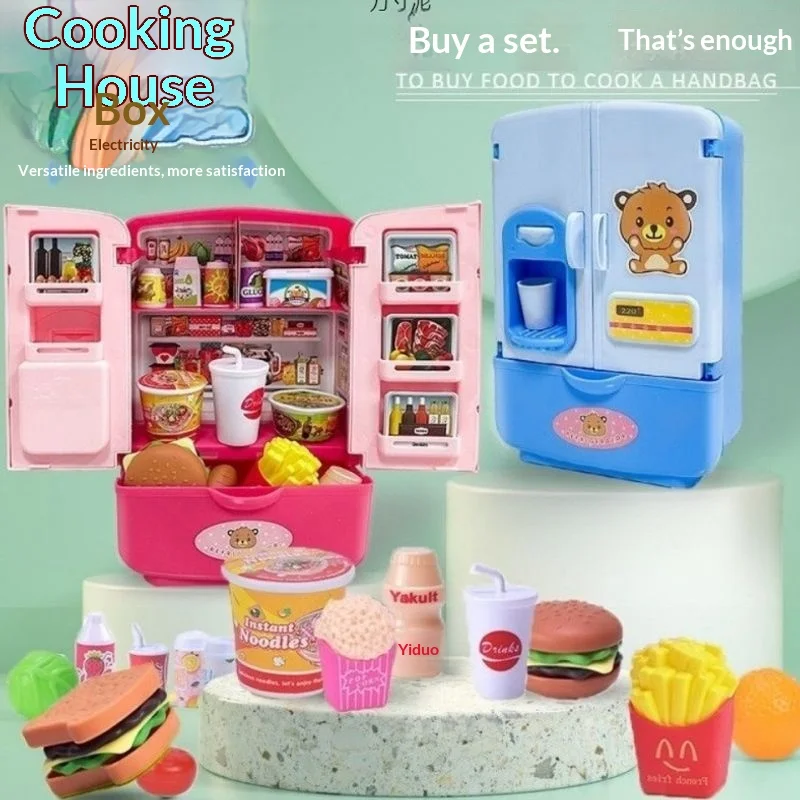 Mini Double Door Fridge Pretend Play Toy Simulation Food Kitchen Cooking Playset For Role Play Party Gift Festival Gifts
