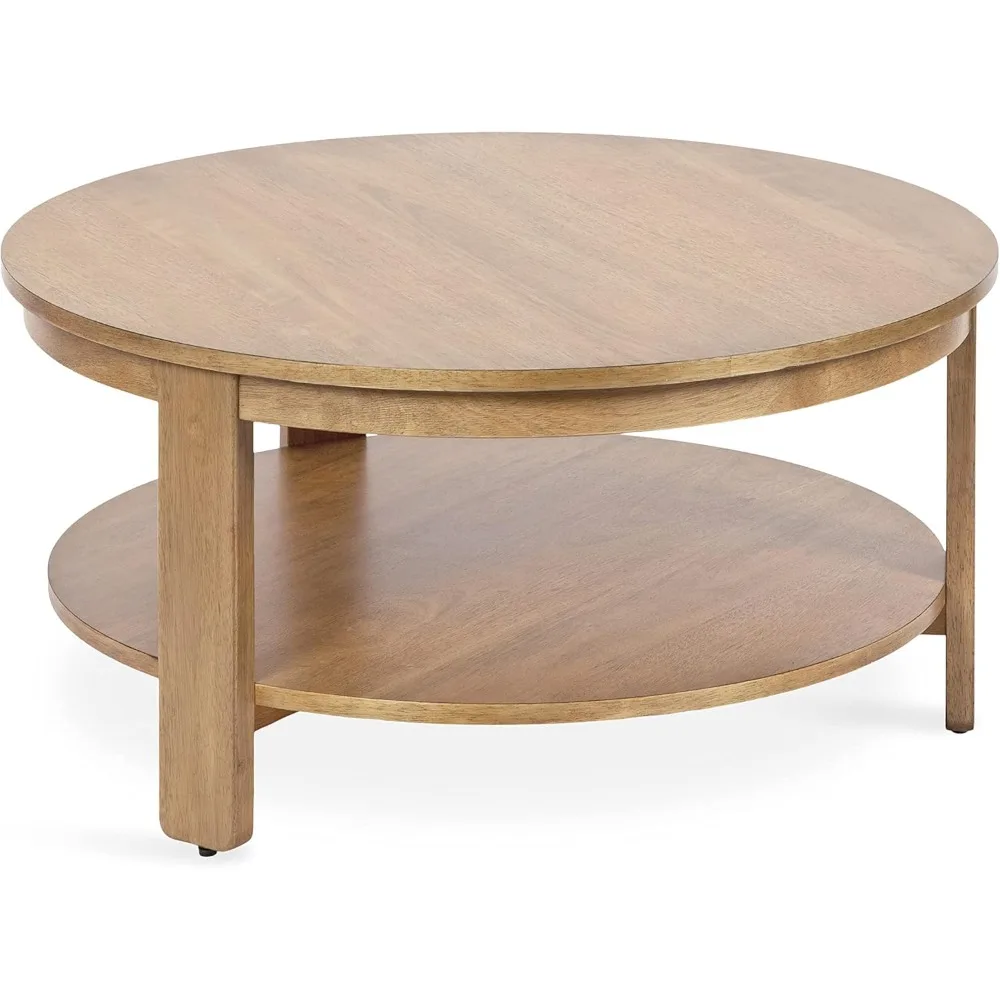 

Foxford Tiered Round Coffee Table; 34 x 34 x 17; Natural Brown; Transitional Two-Tier Circle Living Room Table with Storage and