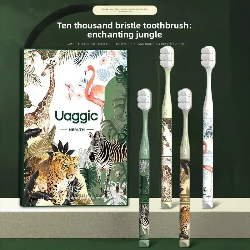 Wanmao Toothbrush Gift Box with New Jungle Theme Ultra fine Soft Toothbrush for Adult Home Use, Efficient and Clean Oral Care