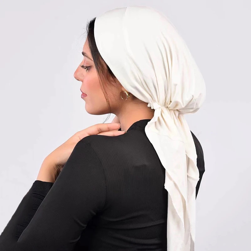 Women New Muslim Inner Hijab Turban Pre-Tied Cap Solid Long Tail Headscarf Wrap Beanies Bonnet Head Scarf Stretch Headwear Hat