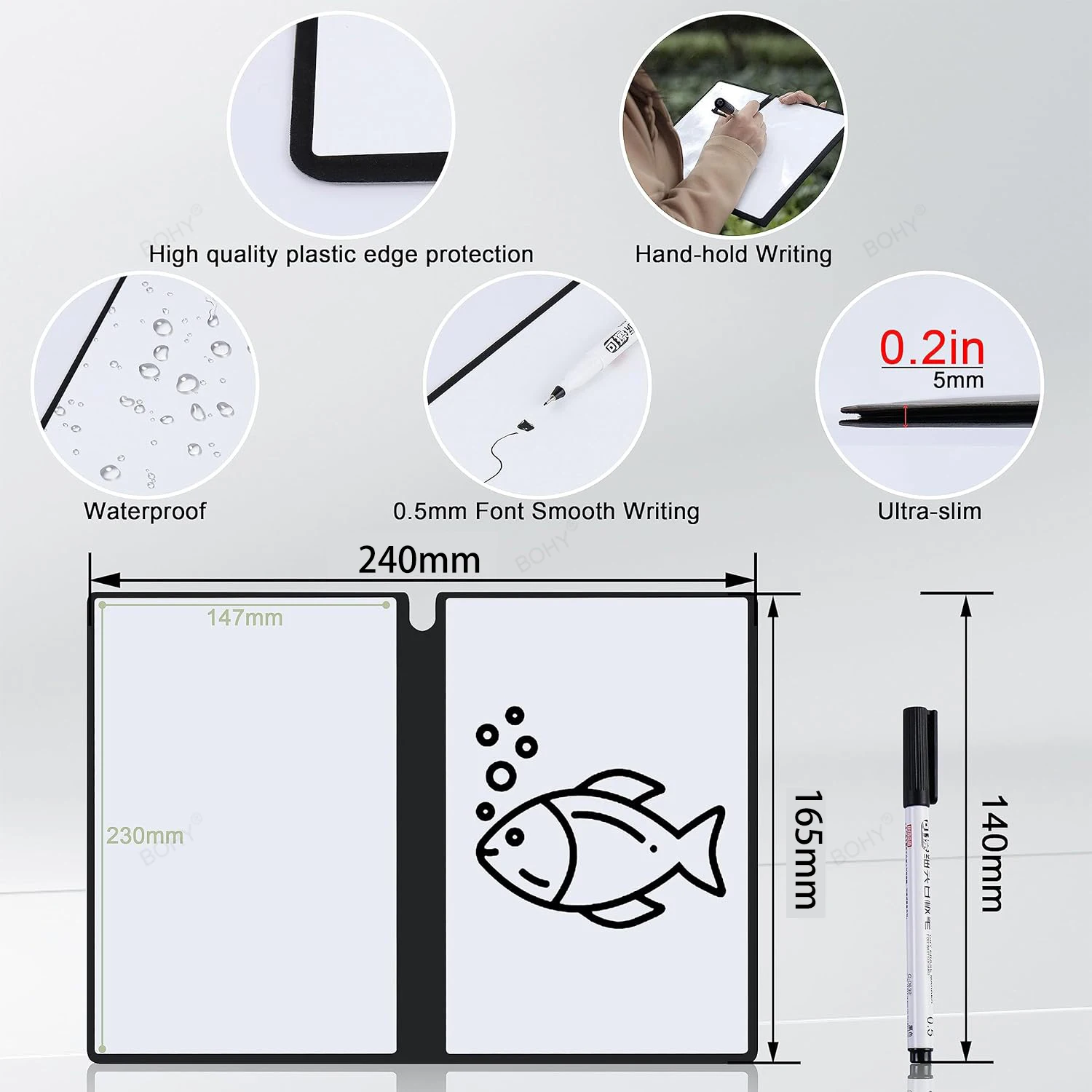 A5 Reusable Whiteboard Notebook Weekly Planner Portable Stylish Office Notebooks Leather Memo Whiteboard with Pen Erasing Clot
