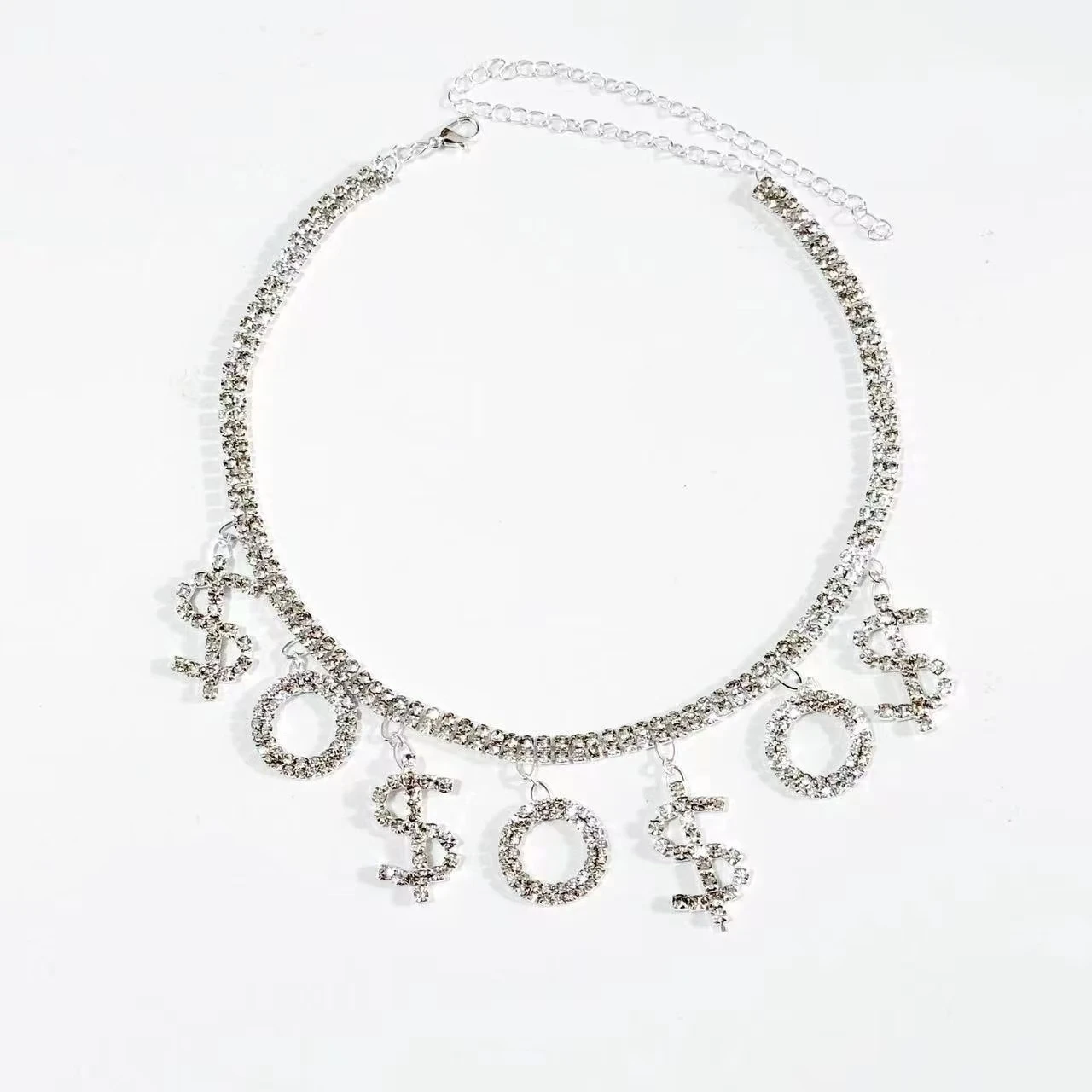 من المألوف الماس الكامل شخصية الإناث الهيب هوب الدولار رمز الترقوة سلسلة رسالة قلادة قصيرة مناسبة ل p