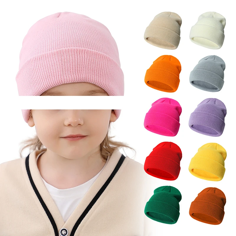 Solid Color Cap Kids Knitted Beanie Winter Hat Embroidery Children Cap with Custom Logo Warm Knitted Cold Cap