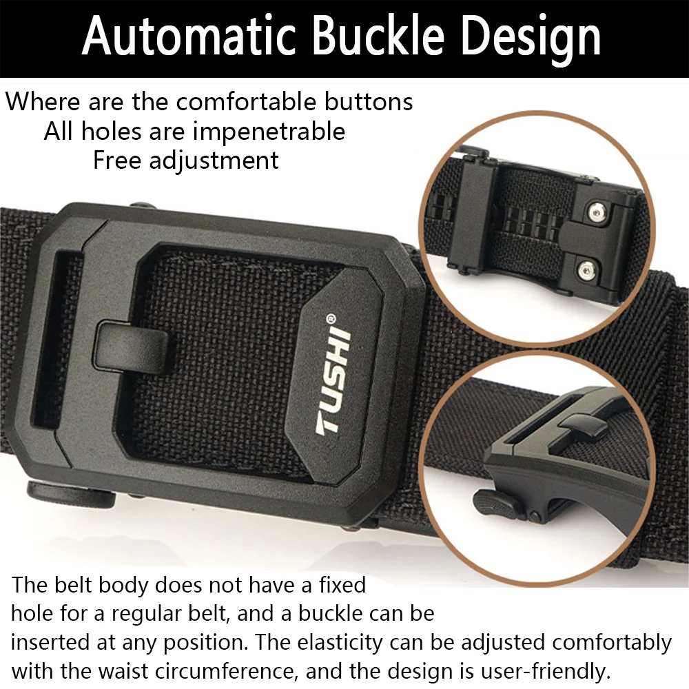 TUSHI belt EDC Metal Automatic Buckle Hard Tactical Belt Double Layer Thickened Hanging Gun Belt For Men Outdoor Military Belt