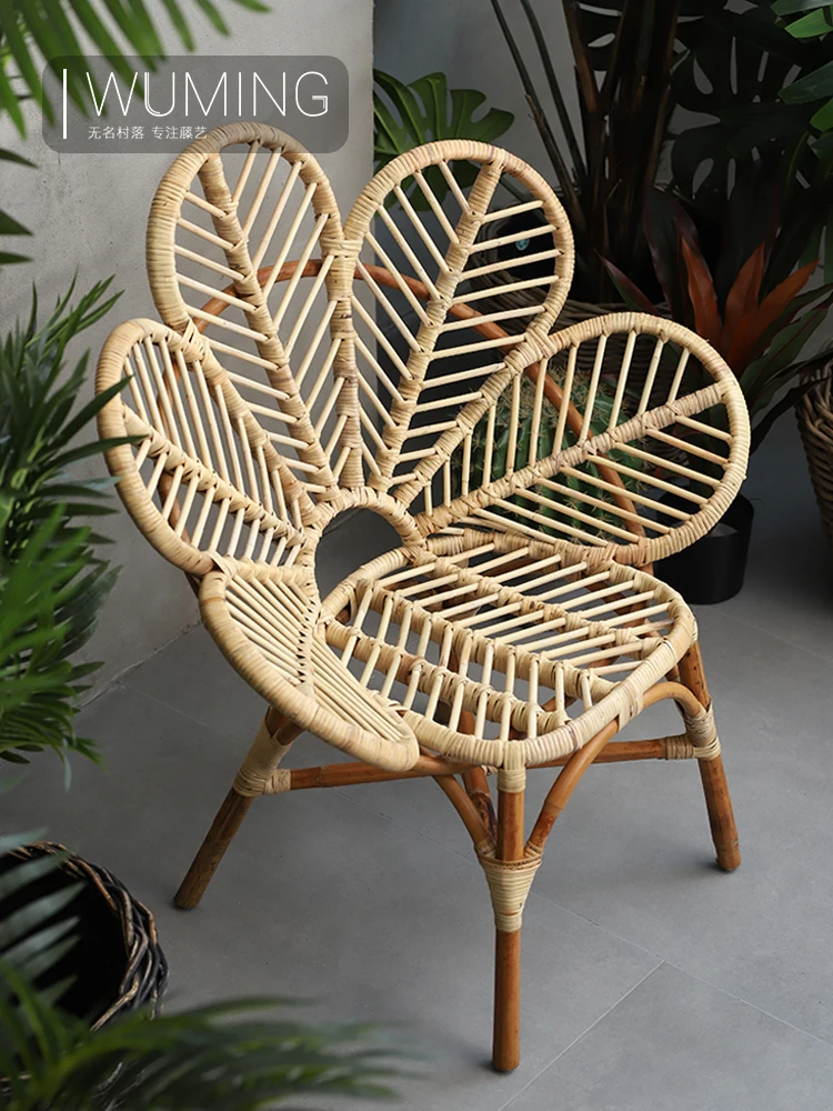 Couch Vintage Rattan Chair for Balcony Outdoor Courtyard Rattan Casual Backrest Single Seat Chair